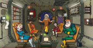 imagen que muestra a todos los tripulantes juntos dentro de la nave espacial en 60 Parsecs!